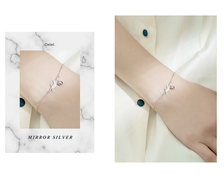 Victoria's Vogue New Cute Flash Crystal Cat Playing Ball Round Bell 925 Sterling Silver Jewelry Personality Luxury Women Gift Bracelets