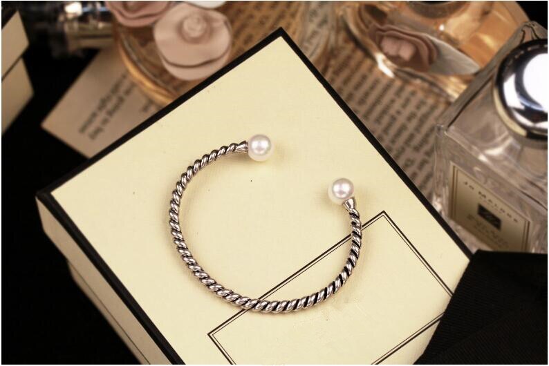 Victoria's Vogue Exquisite Personality 925 Sterling Silver Jewelry Thai Silver Stranded Teeth Natural Double Bead Pearl Simple Bracelet