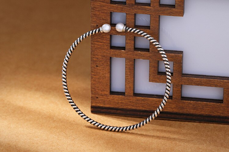 Victoria's Vogue Exquisite Personality 925 Sterling Silver Jewelry Thai Silver Stranded Teeth Natural Double Bead Pearl Simple Bracelet