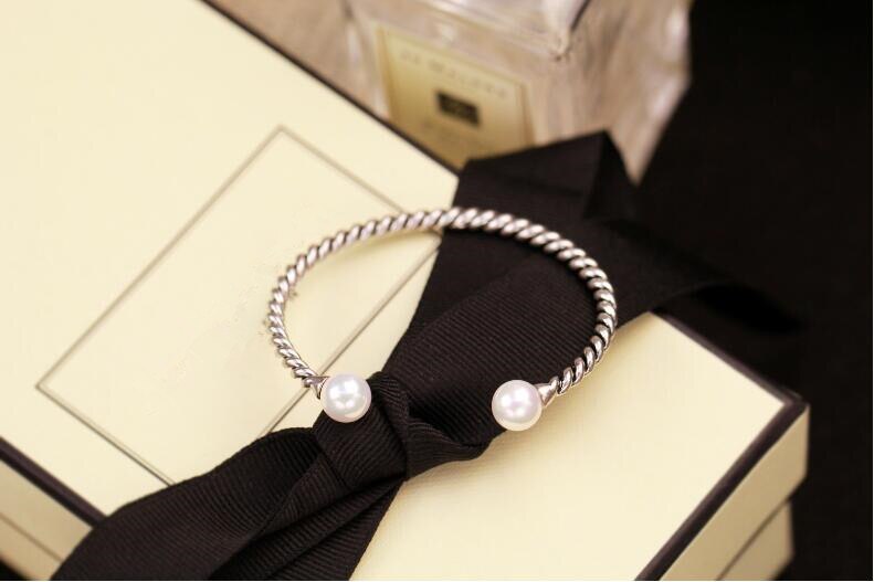 Victoria's Vogue Exquisite Personality 925 Sterling Silver Jewelry Thai Silver Stranded Teeth Natural Double Bead Pearl Simple Bracelet