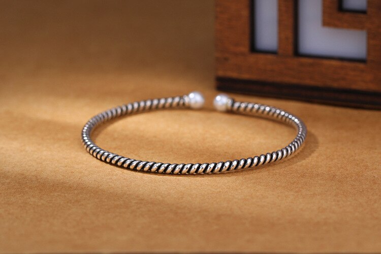 Victoria's Vogue Exquisite Personality 925 Sterling Silver Jewelry Thai Silver Stranded Teeth Natural Double Bead Pearl Simple Bracelet