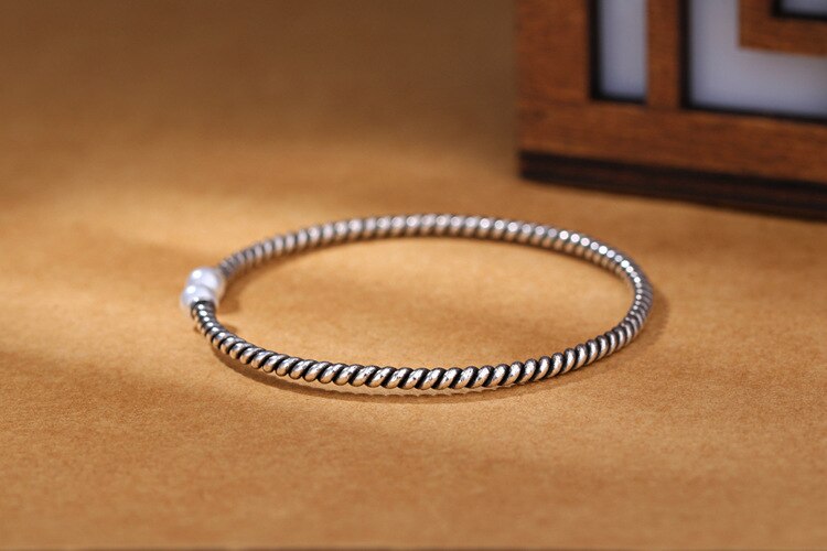 Victoria's Vogue Exquisite Personality 925 Sterling Silver Jewelry Thai Silver Stranded Teeth Natural Double Bead Pearl Simple Bracelet