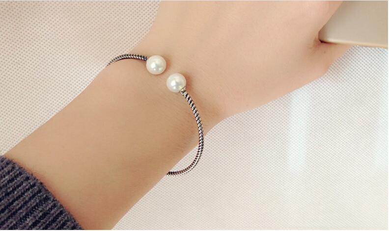 Victoria's Vogue Exquisite Personality 925 Sterling Silver Jewelry Thai Silver Stranded Teeth Natural Double Bead Pearl Simple Bracelet