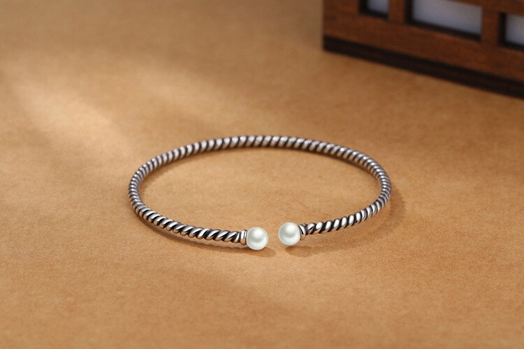Victoria's Vogue Exquisite Personality 925 Sterling Silver Jewelry Thai Silver Stranded Teeth Natural Double Bead Pearl Simple Bracelet