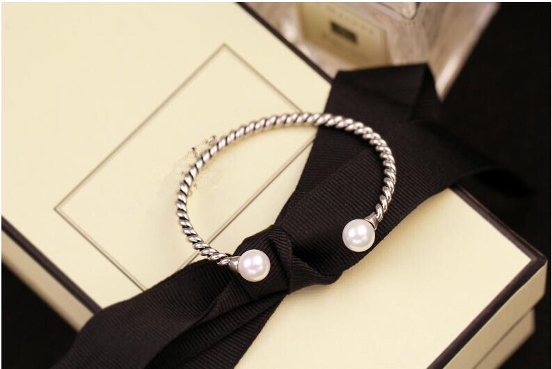 Victoria's Vogue Exquisite Personality 925 Sterling Silver Jewelry Thai Silver Stranded Teeth Natural Double Bead Pearl Simple Bracelet