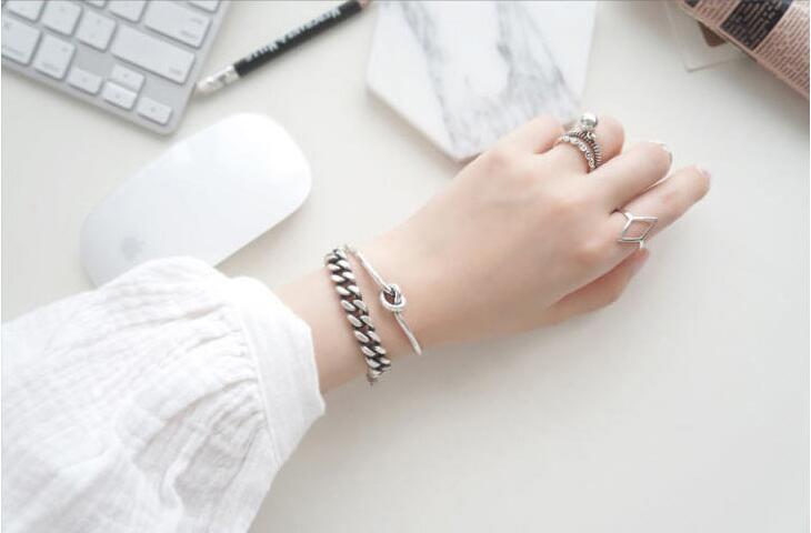Victoria's Vogue New Fashion Popular 925 Sterling Silver Jewelry Bracelets Vintage Thai Silver Style Love Tie Braided Female Bangles