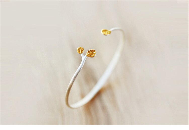 Victoria's Vogue Creative Personality Korean Style Fashion 925 Sterling Silver Jewelry Bracelets Leaf Branch Golden Leaves Bangles