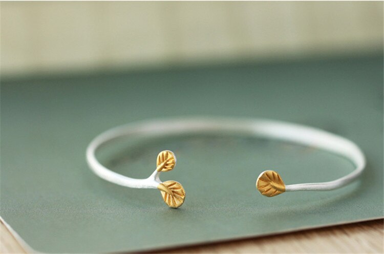 Victoria's Vogue Creative Personality Korean Style Fashion 925 Sterling Silver Jewelry Bracelets Leaf Branch Golden Leaves Bangles