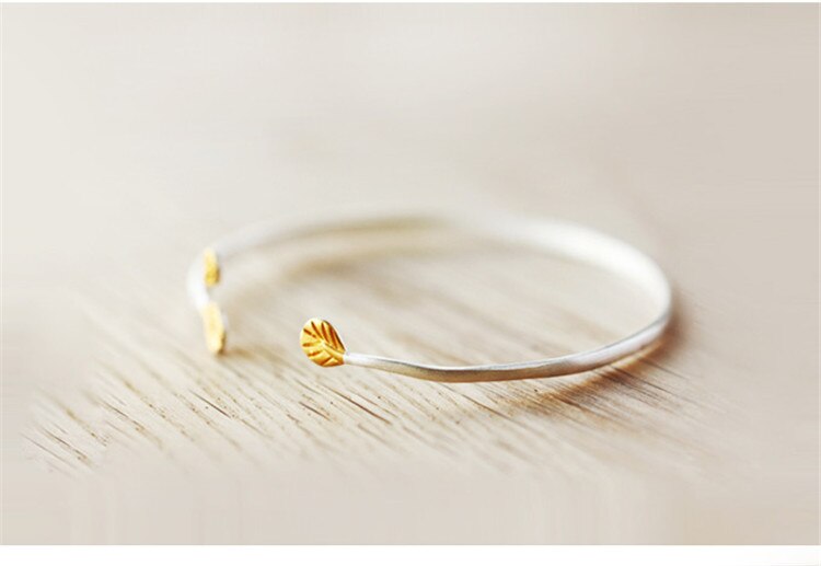 Victoria's Vogue Creative Personality Korean Style Fashion 925 Sterling Silver Jewelry Bracelets Leaf Branch Golden Leaves Bangles