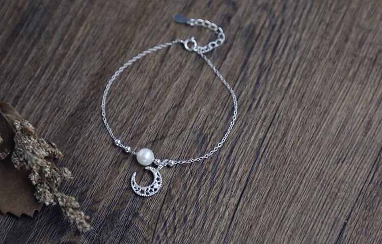 Victoria's Vogue New Temperament Fashion 925 Sterling Silver Jewelry Exquisite Hollow Moon And Star Pearl Ball Bead Female Gift Bracelets