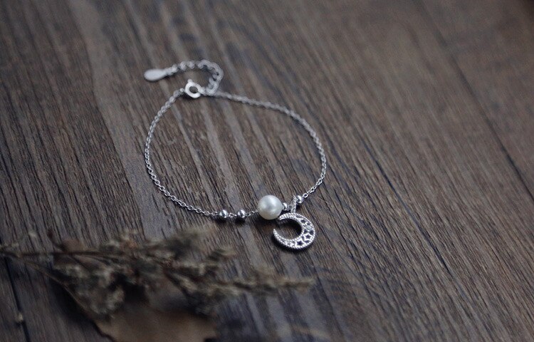 Victoria's Vogue New Temperament Fashion 925 Sterling Silver Jewelry Exquisite Hollow Moon And Star Pearl Ball Bead Female Gift Bracelets