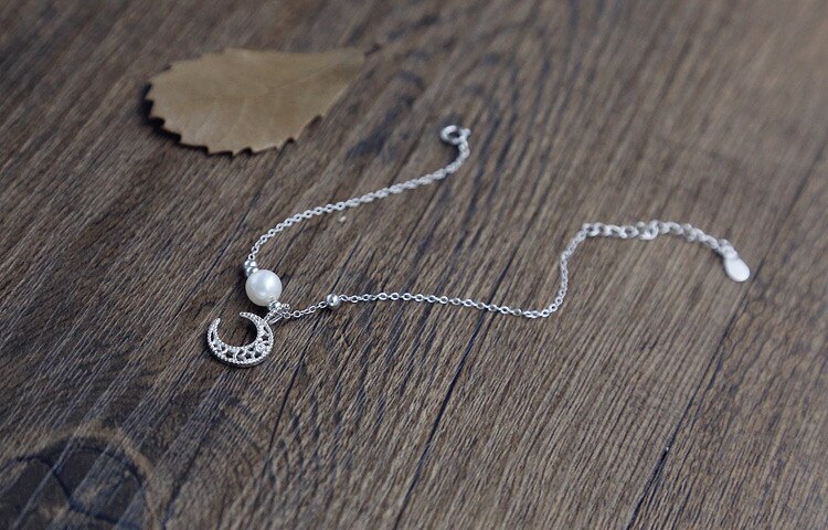 Victoria's Vogue New Temperament Fashion 925 Sterling Silver Jewelry Exquisite Hollow Moon And Star Pearl Ball Bead Female Gift Bracelets