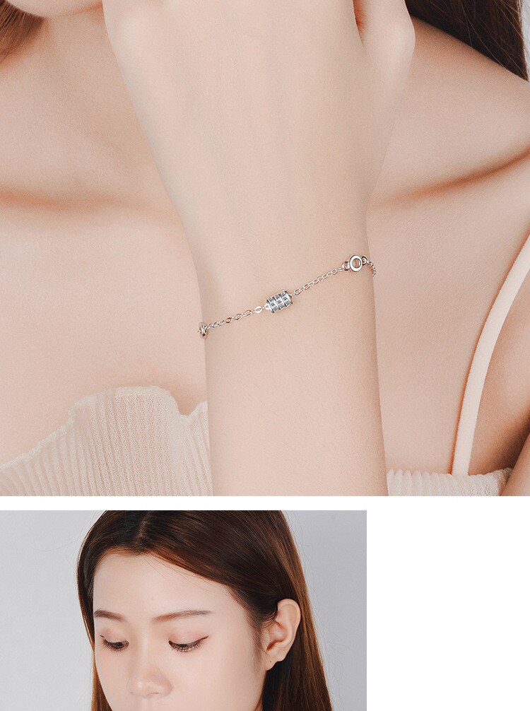 Victoria's Vogue Beautiful New Fashion Fresh Transfer Beads 925 Sterling Silver Jewelry Cylindrical Personality Crystal Round Bracelets