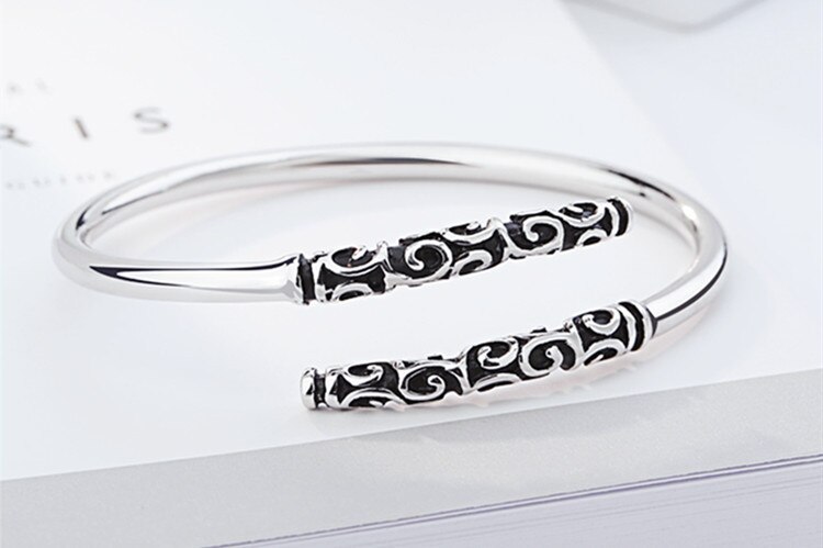 Victoria's Vogue New Simple Creative Wukong's Weapon Bracelets 925 Sterling Silver Jewelry Fashion Personality Hoop Bar Couple Bangles