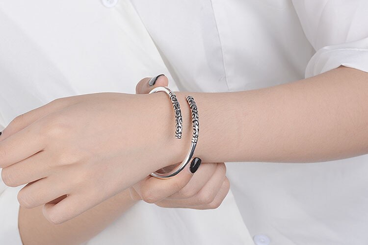 Victoria's Vogue New Simple Creative Wukong's Weapon Bracelets 925 Sterling Silver Jewelry Fashion Personality Hoop Bar Couple Bangles