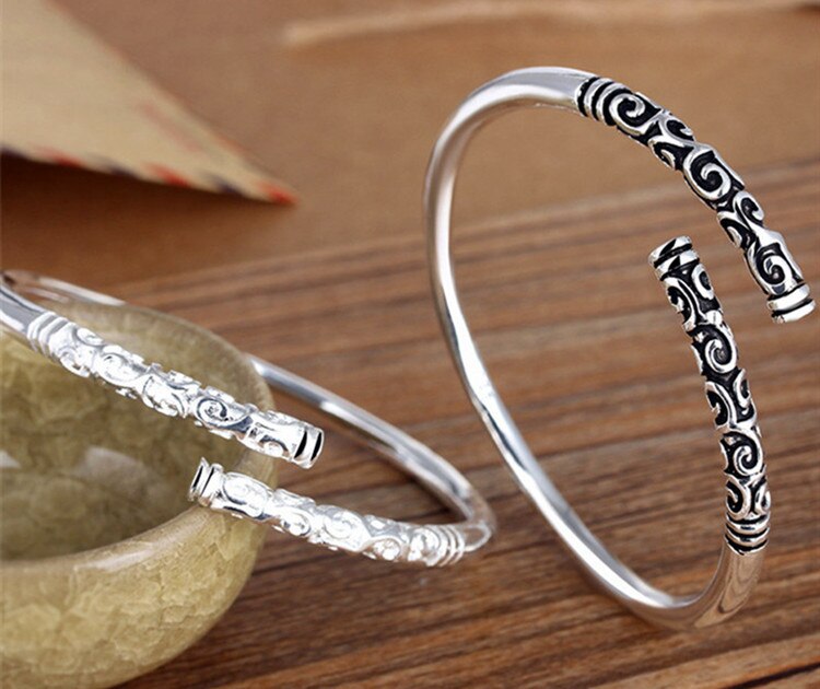 Victoria's Vogue New Simple Creative Wukong's Weapon Bracelets 925 Sterling Silver Jewelry Fashion Personality Hoop Bar Couple Bangles
