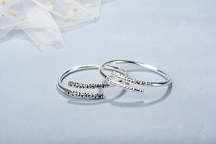 Victoria's Vogue New Simple Creative Wukong's Weapon Bracelets 925 Sterling Silver Jewelry Fashion Personality Hoop Bar Couple Bangles