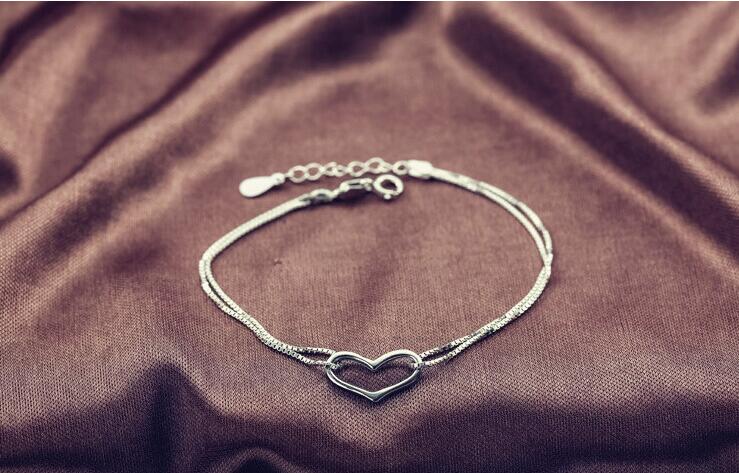Victoria's Vogue Lovely And Simple 925 Sterling Silver Jewelry Heart-shaped Temperament Female Anti-allergic Female Bracelet