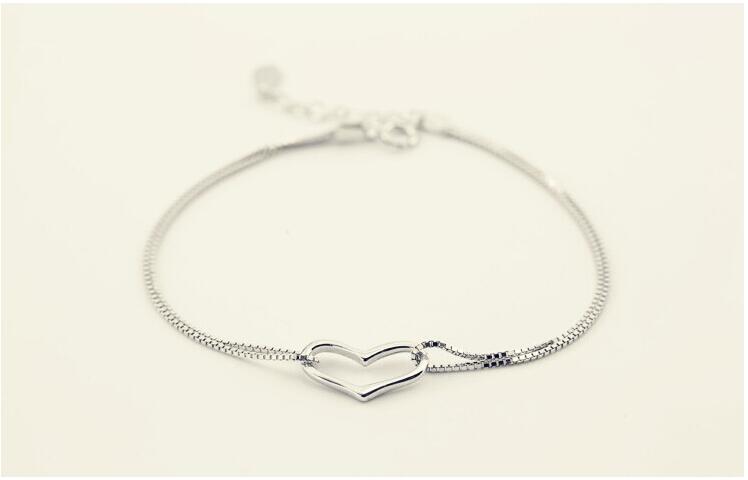 Victoria's Vogue Lovely And Simple 925 Sterling Silver Jewelry Heart-shaped Temperament Female Anti-allergic Female Bracelet