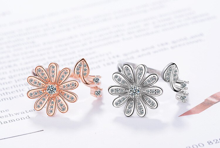 Victoria's Vogue New Fashion Korean Style Exquisite Flower 925 Sterling Silver Jewelry Personality Leaf Crystal Temperament Opening Rings Victoria's Vogue New Fashion Korean Style Exquisite Flower 925 Sterling Silver Jewelry Personality Leaf Crystal Temperament Opening Rings