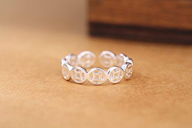 Victoria's Vogue Creative Exquisite Fashion New 925 Sterling Silver Jewelry Ancient Coins Round Hollow Opening Rings