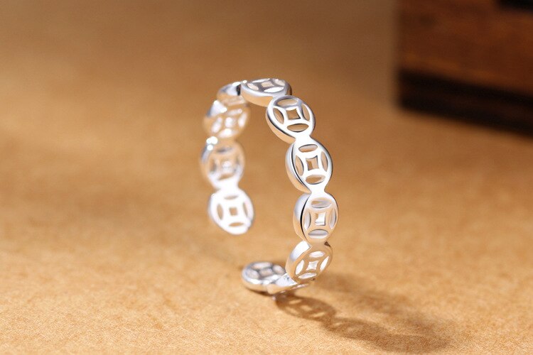 Victoria's Vogue Creative Exquisite Fashion New 925 Sterling Silver Jewelry Ancient Coins Round Hollow Opening Rings