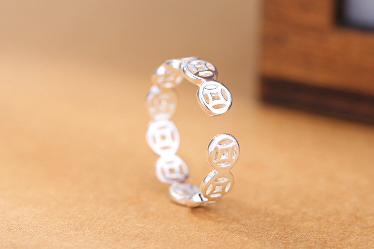 Victoria's Vogue Creative Exquisite Fashion New 925 Sterling Silver Jewelry Ancient Coins Round Hollow Opening Rings