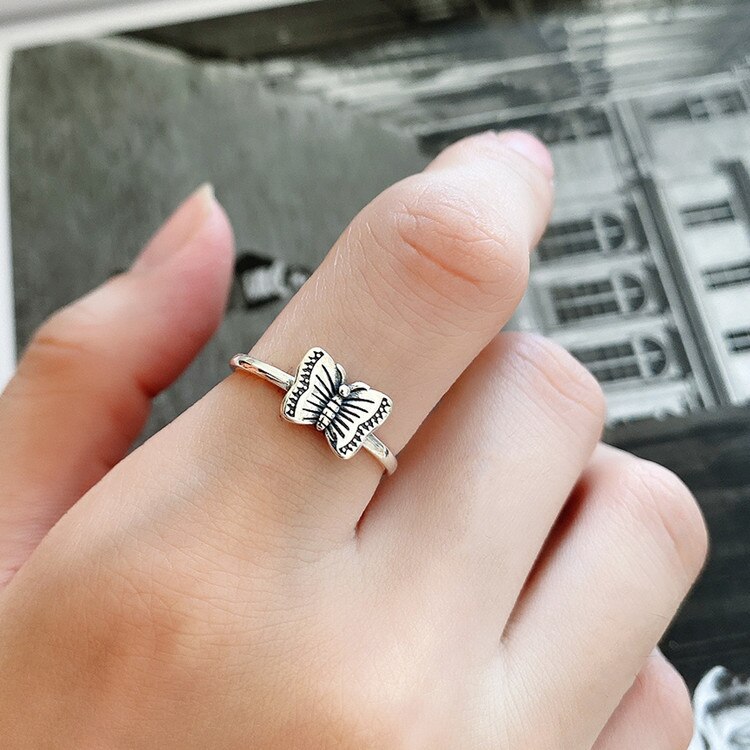 Victoria's Vogue New Simple Personality Retro Distressed Small Butterfly Female 925 Sterling Silver Jewelry Temperament Opening Rings Victoria's Vogue New Simple Personality Retro Distressed Small Butterfly Female 925 Sterling Silver Jewelry Temperament Opening Rings