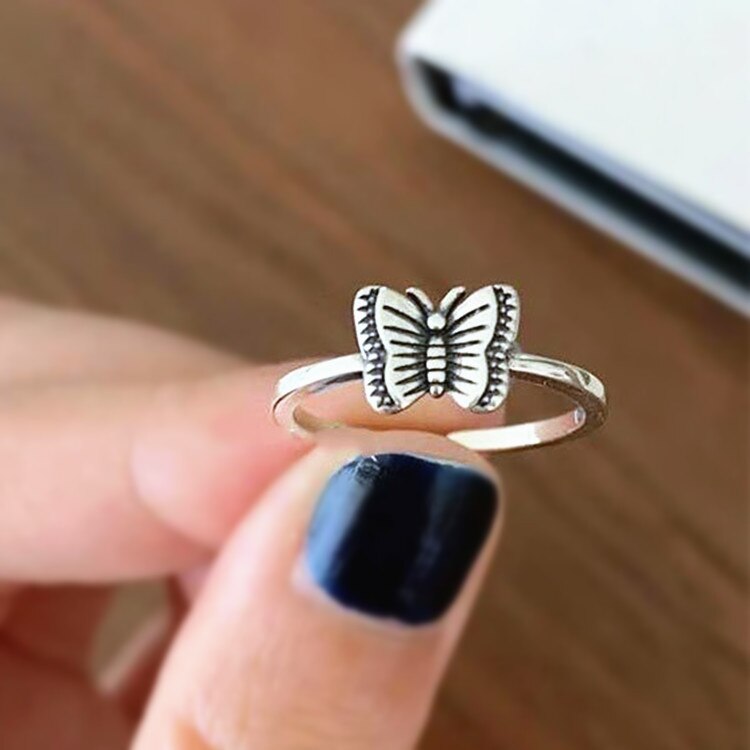 Victoria's Vogue New Simple Personality Retro Distressed Small Butterfly Female 925 Sterling Silver Jewelry Temperament Opening Rings Victoria's Vogue New Simple Personality Retro Distressed Small Butterfly Female 925 Sterling Silver Jewelry Temperament Opening Rings