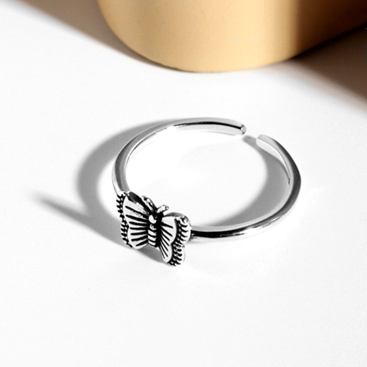 Victoria's Vogue New Simple Personality Retro Distressed Small Butterfly Female 925 Sterling Silver Jewelry Temperament Opening Rings Victoria's Vogue New Simple Personality Retro Distressed Small Butterfly Female 925 Sterling Silver Jewelry Temperament Opening Rings