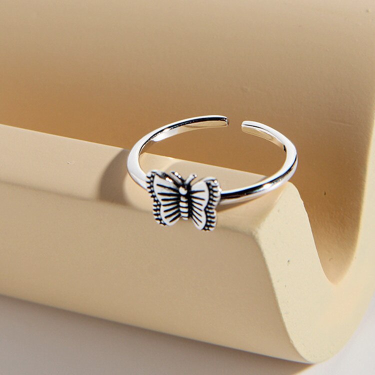 Victoria's Vogue New Simple Personality Retro Distressed Small Butterfly Female 925 Sterling Silver Jewelry Temperament Opening Rings Victoria's Vogue New Simple Personality Retro Distressed Small Butterfly Female 925 Sterling Silver Jewelry Temperament Opening Rings