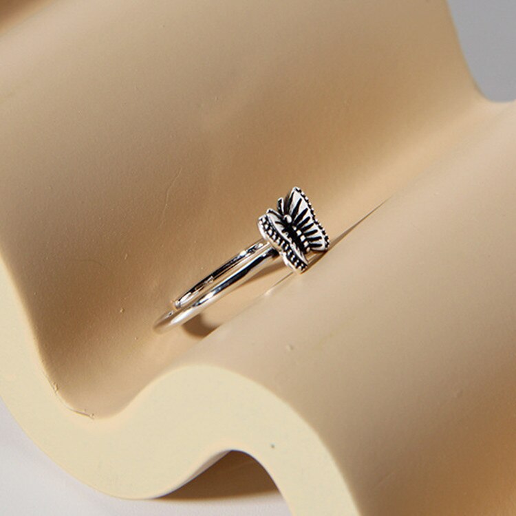 Victoria's Vogue New Simple Personality Retro Distressed Small Butterfly Female 925 Sterling Silver Jewelry Temperament Opening Rings Victoria's Vogue New Simple Personality Retro Distressed Small Butterfly Female 925 Sterling Silver Jewelry Temperament Opening Rings