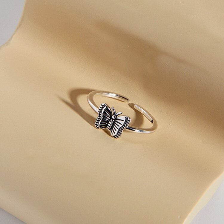 Victoria's Vogue New Simple Personality Retro Distressed Small Butterfly Female 925 Sterling Silver Jewelry Temperament Opening Rings Victoria's Vogue New Simple Personality Retro Distressed Small Butterfly Female 925 Sterling Silver Jewelry Temperament Opening Rings