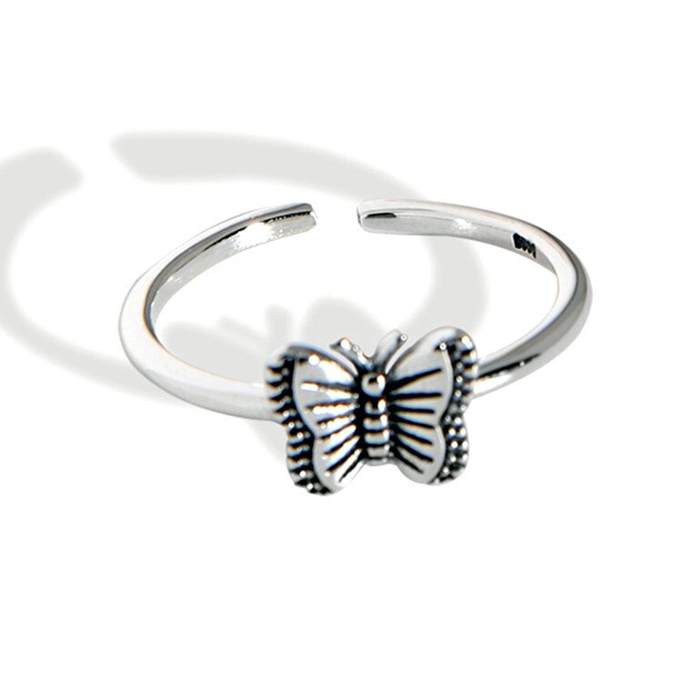 Victoria's Vogue New Simple Personality Retro Distressed Small Butterfly Female 925 Sterling Silver Jewelry Temperament Opening Rings Victoria's Vogue New Simple Personality Retro Distressed Small Butterfly Female 925 Sterling Silver Jewelry Temperament Opening Rings