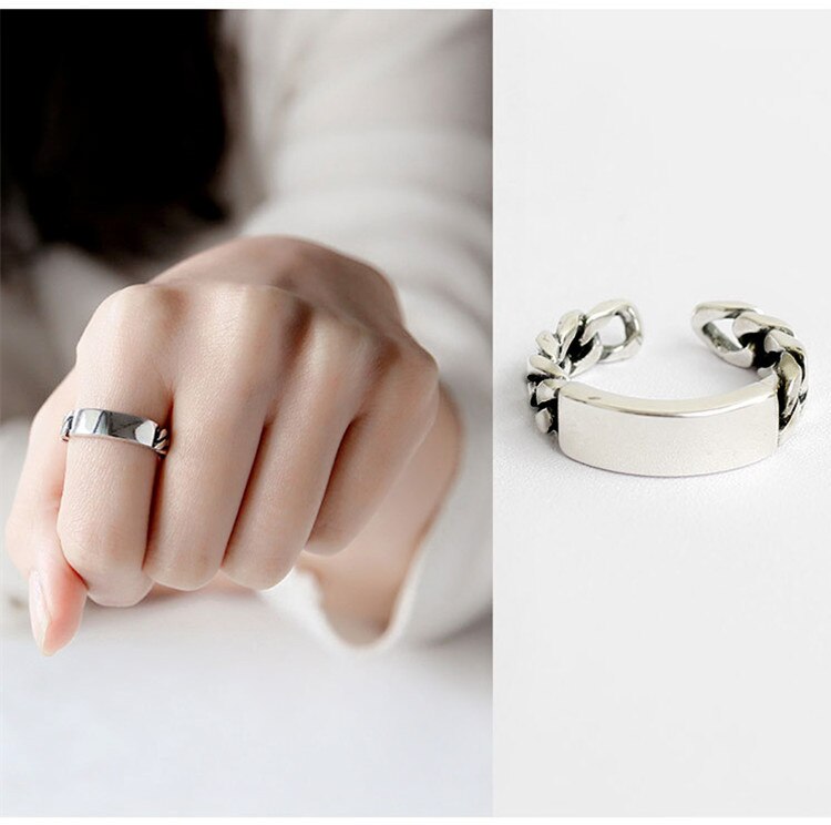 Victoria's Vogue New European Style Retro Thai Silver Square 925 Sterling Silver Jewelry Geometric Twist Chain Shaped Opening Rings Victoria's Vogue New European Style Retro Thai Silver Square 925 Sterling Silver Jewelry Geometric Twist Chain Shaped Opening Rings