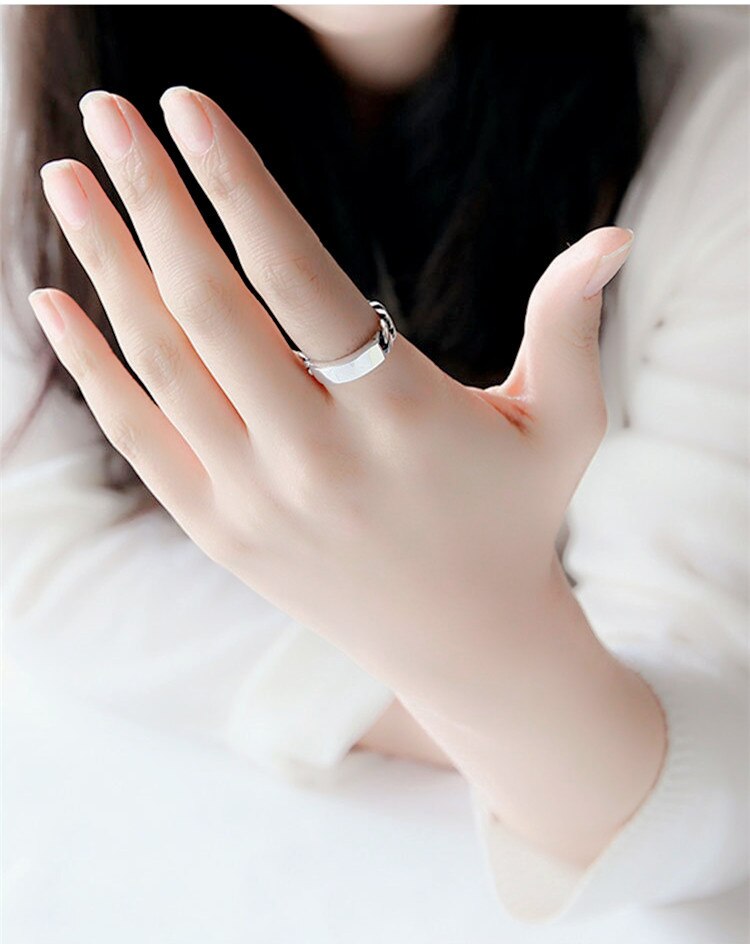 Victoria's Vogue New European Style Retro Thai Silver Square 925 Sterling Silver Jewelry Geometric Twist Chain Shaped Opening Rings Victoria's Vogue New European Style Retro Thai Silver Square 925 Sterling Silver Jewelry Geometric Twist Chain Shaped Opening Rings