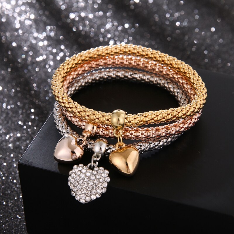 Victoriasvogue 3Pcs/Set Crystal Alloy Bracelet Love Butterfly Musical Note Beetle Chain Bracelet Cute Jewelry Accessories for Women