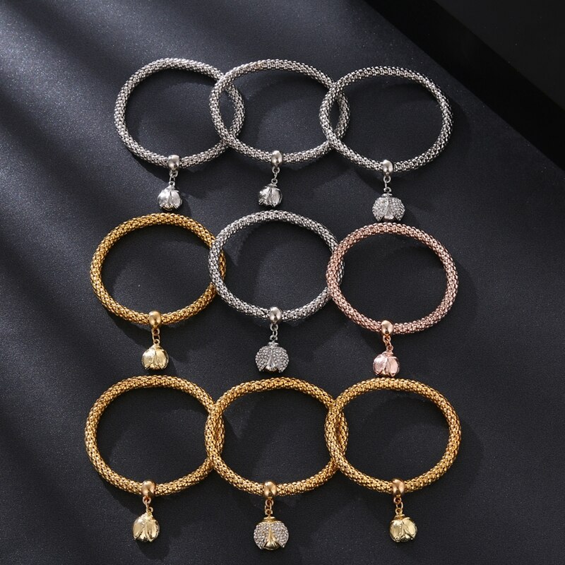 Victoriasvogue 3Pcs/Set Crystal Alloy Bracelet Love Butterfly Musical Note Beetle Chain Bracelet Cute Jewelry Accessories for Women