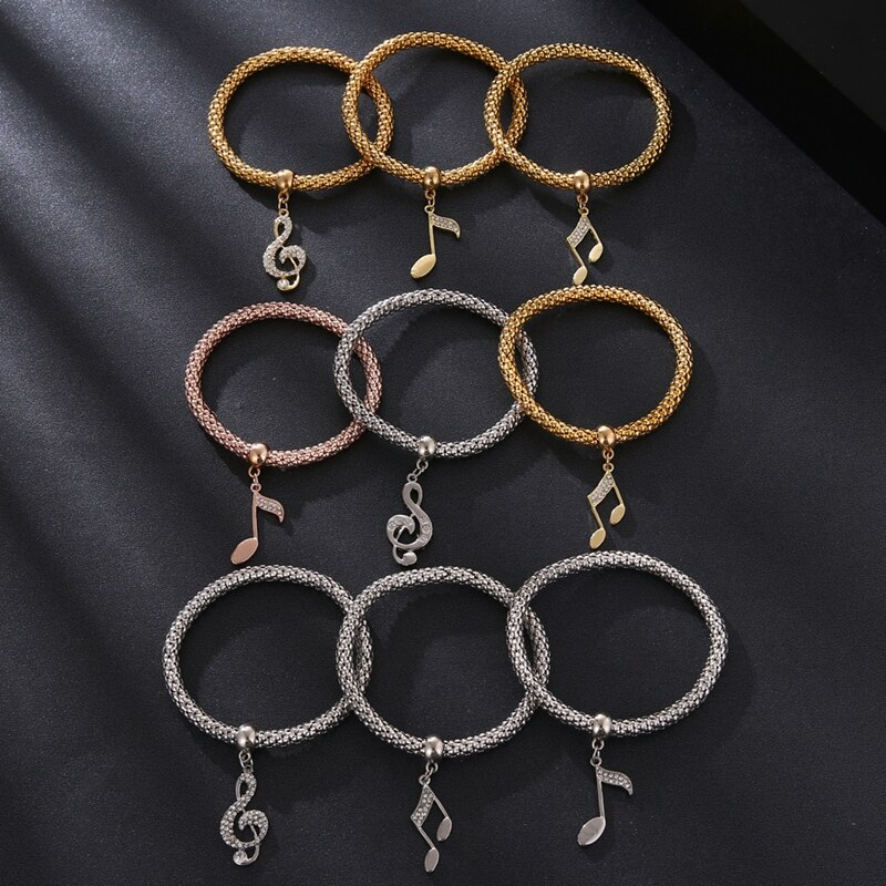 Victoriasvogue 3Pcs/Set Crystal Alloy Bracelet Love Butterfly Musical Note Beetle Chain Bracelet Cute Jewelry Accessories for Women