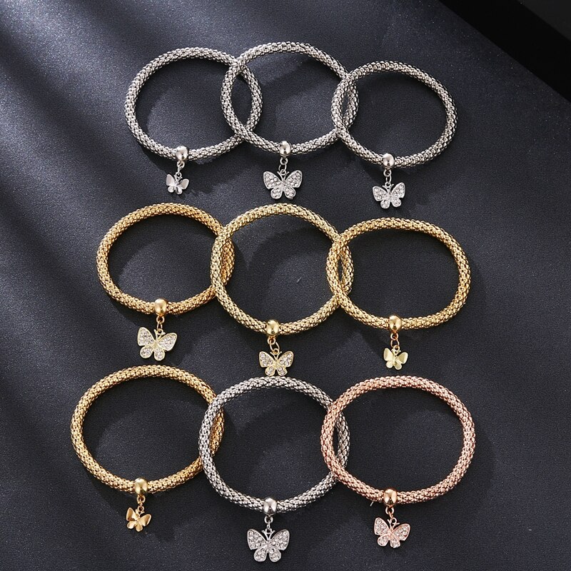 Victoriasvogue 3Pcs/Set Crystal Alloy Bracelet Love Butterfly Musical Note Beetle Chain Bracelet Cute Jewelry Accessories for Women
