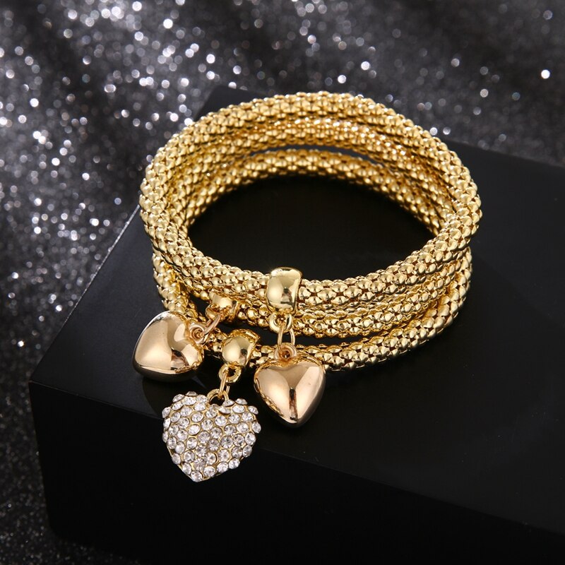Victoriasvogue 3Pcs/Set Crystal Alloy Bracelet Love Butterfly Musical Note Beetle Chain Bracelet Cute Jewelry Accessories for Women