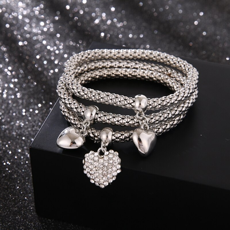 Victoriasvogue 3Pcs/Set Crystal Alloy Bracelet Love Butterfly Musical Note Beetle Chain Bracelet Cute Jewelry Accessories for Women
