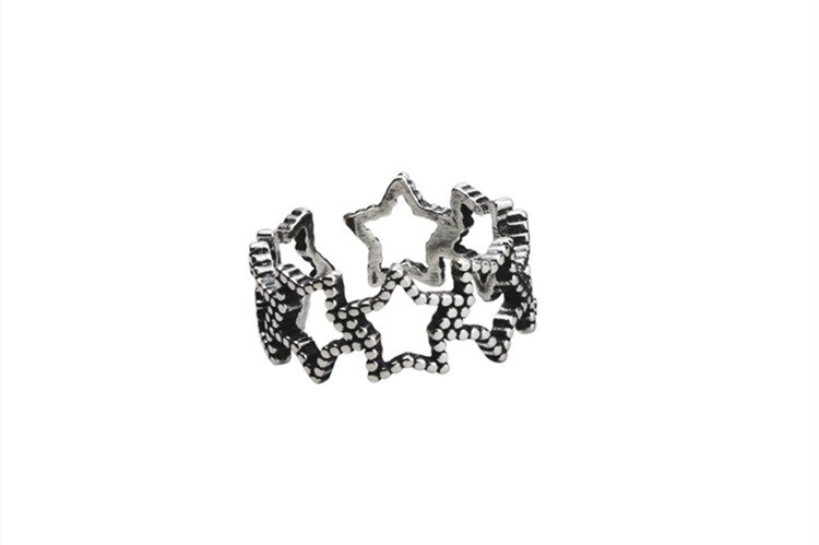 Victoria's Vogue New Retro Hollow Five-pointed Star 925 Sterling Silver Jewelry Not Allergic Personality Fresh Opening Rings