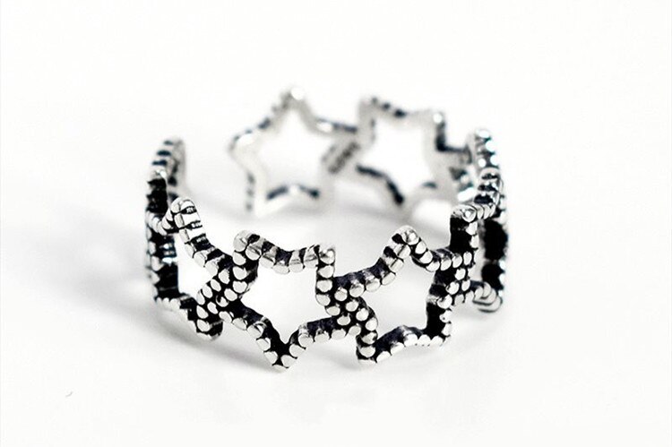 Victoria's Vogue New Retro Hollow Five-pointed Star 925 Sterling Silver Jewelry Not Allergic Personality Fresh Opening Rings