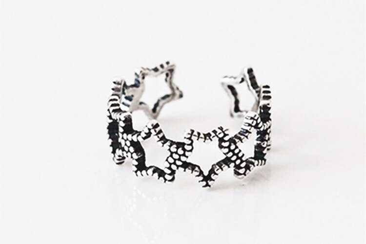 Victoria's Vogue New Retro Hollow Five-pointed Star 925 Sterling Silver Jewelry Not Allergic Personality Fresh Opening Rings