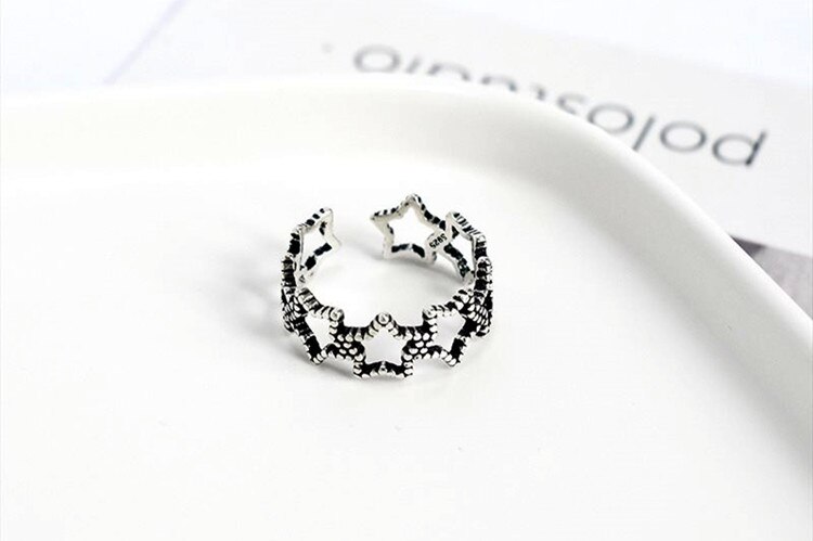 Victoria's Vogue New Retro Hollow Five-pointed Star 925 Sterling Silver Jewelry Not Allergic Personality Fresh Opening Rings