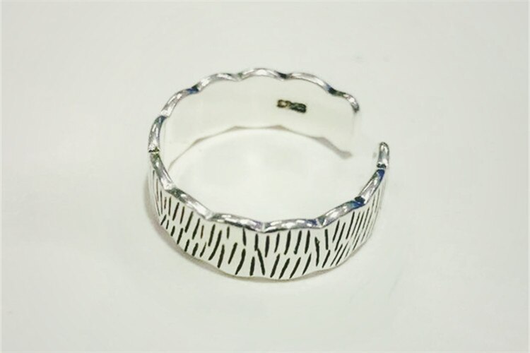 Victoria's Vogue New Creative European Style Thai Silver Forest Bark Pattern 925 Sterling Silver Jewelry Striped Wavy Lace Opening Rings