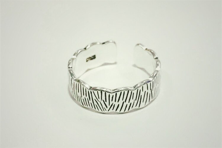 Victoria's Vogue New Creative European Style Thai Silver Forest Bark Pattern 925 Sterling Silver Jewelry Striped Wavy Lace Opening Rings