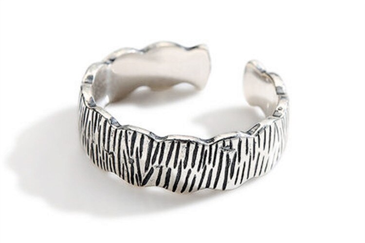 Victoria's Vogue New Creative European Style Thai Silver Forest Bark Pattern 925 Sterling Silver Jewelry Striped Wavy Lace Opening Rings Victoria's Vogue New Creative European Style Thai Silver Forest Bark Pattern 925 Sterling Silver Jewelry Striped Wavy Lace Opening Rings