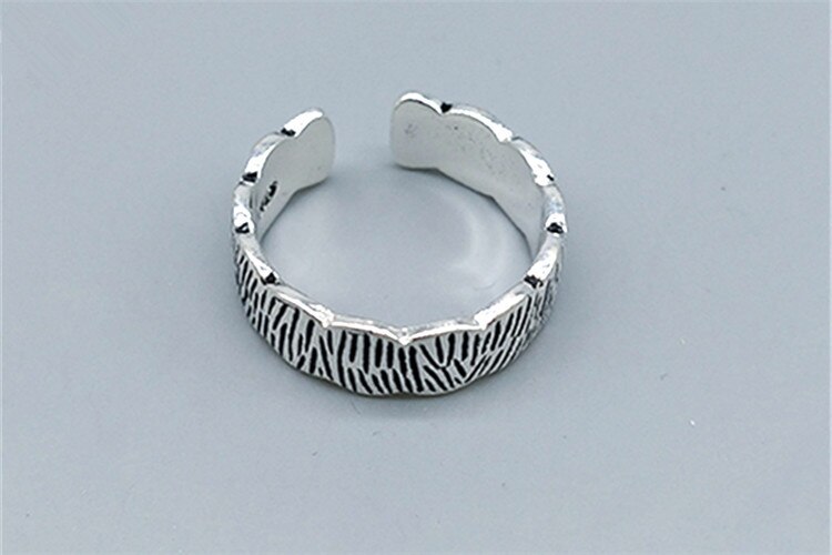 Victoria's Vogue New Creative European Style Thai Silver Forest Bark Pattern 925 Sterling Silver Jewelry Striped Wavy Lace Opening Rings